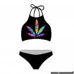 Coloranimal Women's Halter Bikini 2 Piece Set High Neck Bathing Suit Swimsuit Back Cross Tankini Cannabis Leaf-9 B07N2JY2Q5